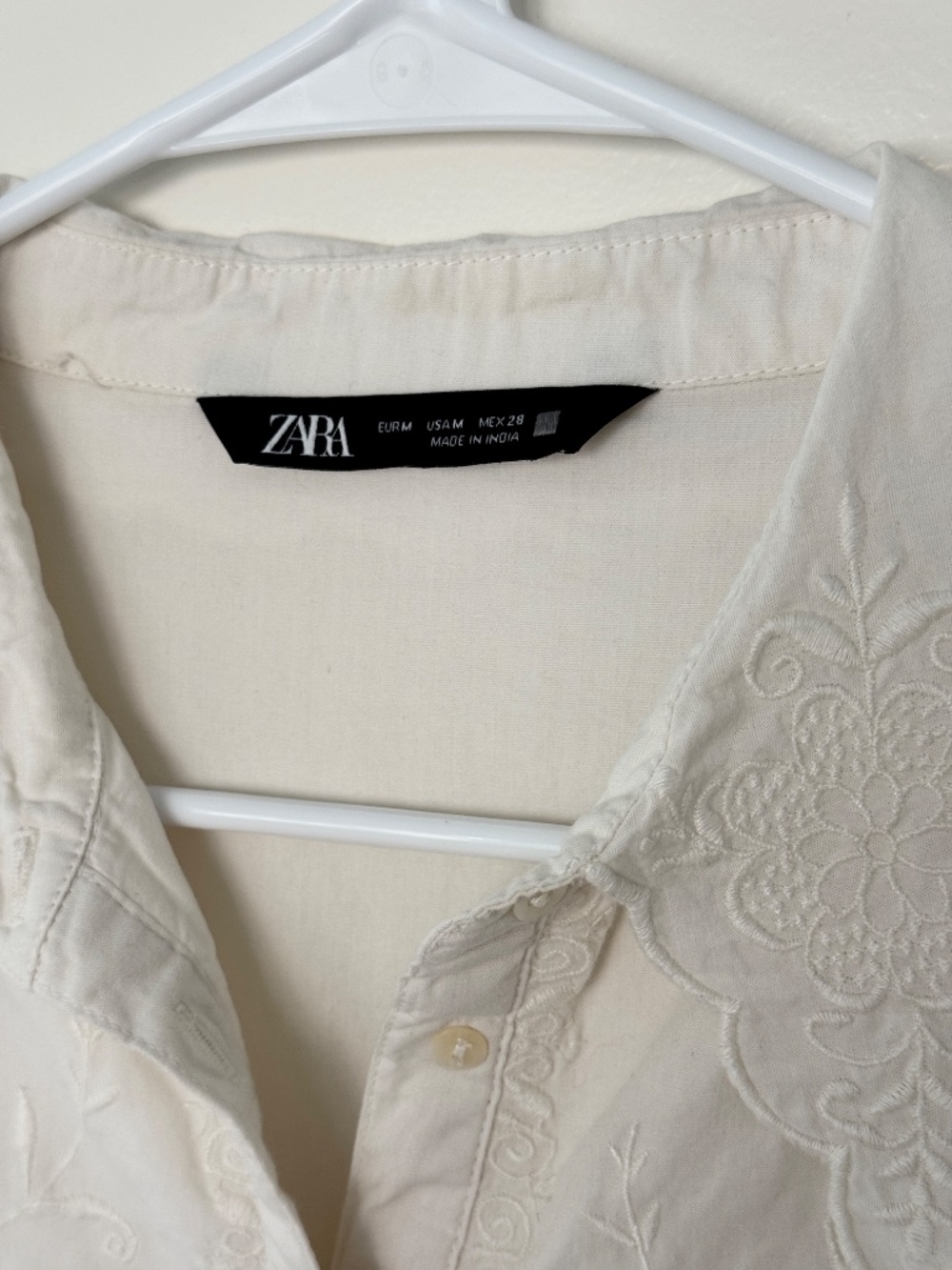 Zara White Embroidered Peter Pan Collar Cotton Blouse Top Cottagecore French - Picture 3 of 11